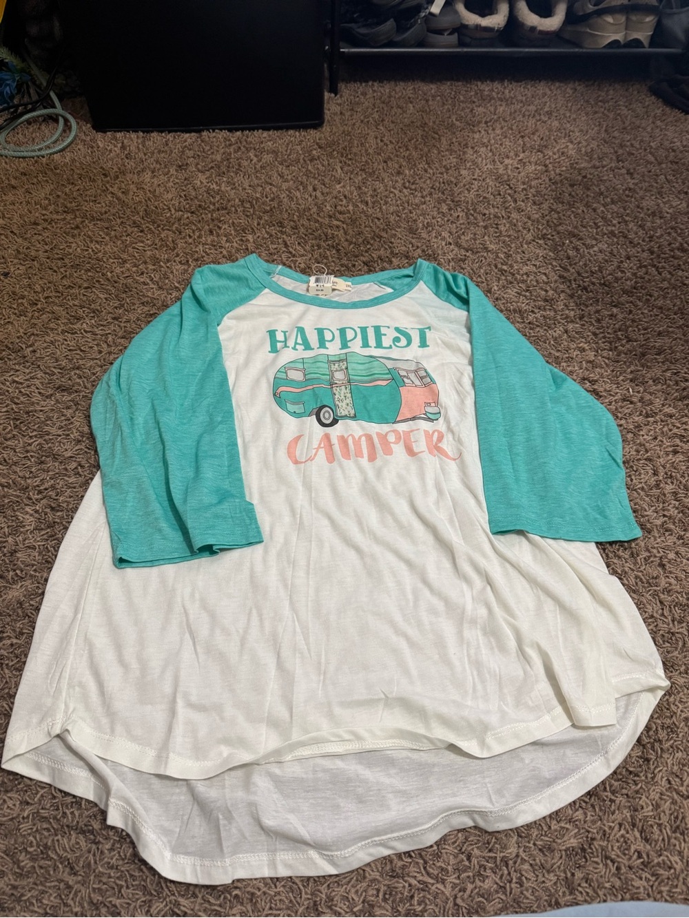 Wander Teal & White 'Happiest Camper' Raglan Tee